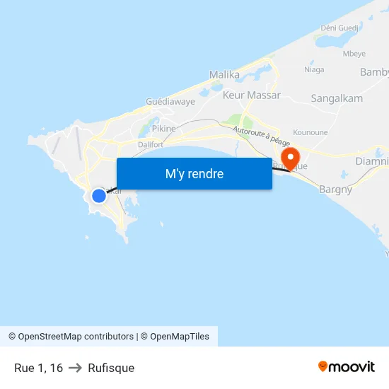 Rue 1, 16 to Rufisque map