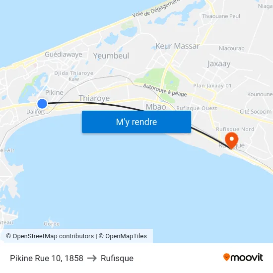 Pikine Rue 10, 1858 to Rufisque map