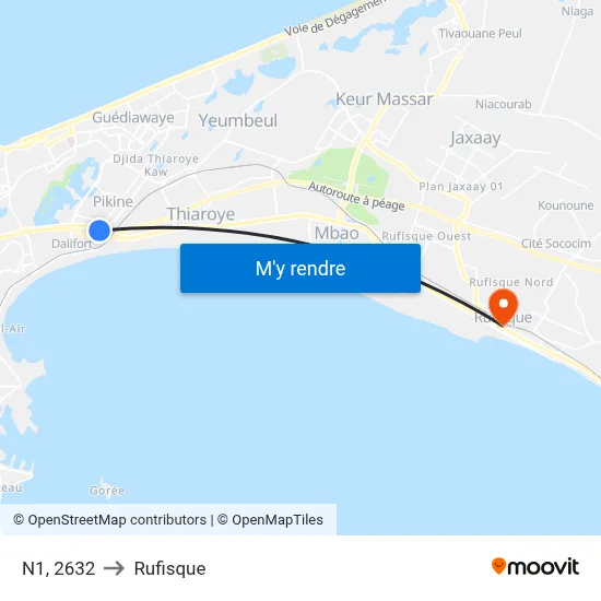 N1, 2632 to Rufisque map