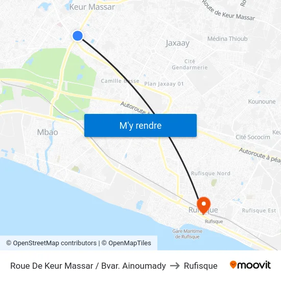 Roue De Keur Massar / Bvar. Ainoumady to Rufisque map