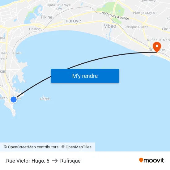 Rue Victor Hugo, 5 to Rufisque map