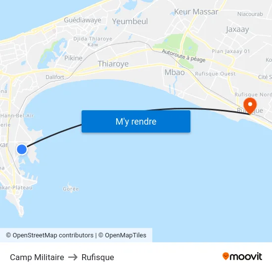 Camp Militaire to Rufisque map