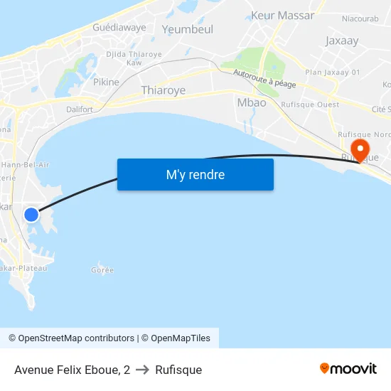Avenue Felix Eboue, 2 to Rufisque map