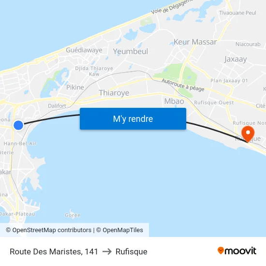 Route Des Maristes, 141 to Rufisque map