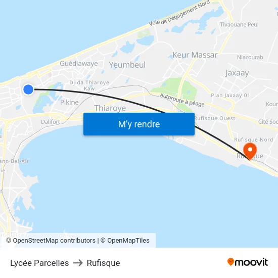 Lycée Parcelles to Rufisque map