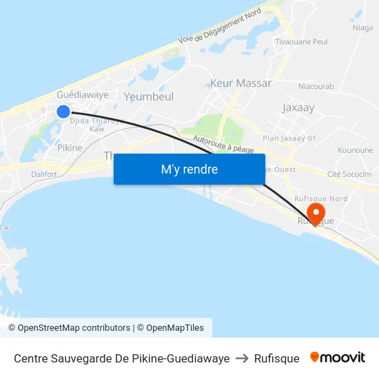 Centre Sauvegarde De Pikine-Guediawaye to Rufisque map