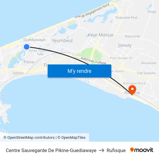 Centre Sauvegarde De Pikine-Guediawaye to Rufisque map
