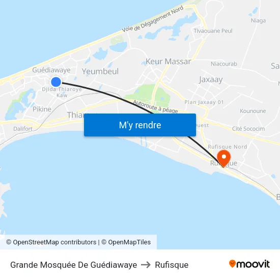 Grande Mosquée De Guédiawaye to Rufisque map