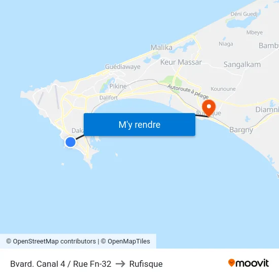 Bvard. Canal 4 / Rue Fn-32 to Rufisque map