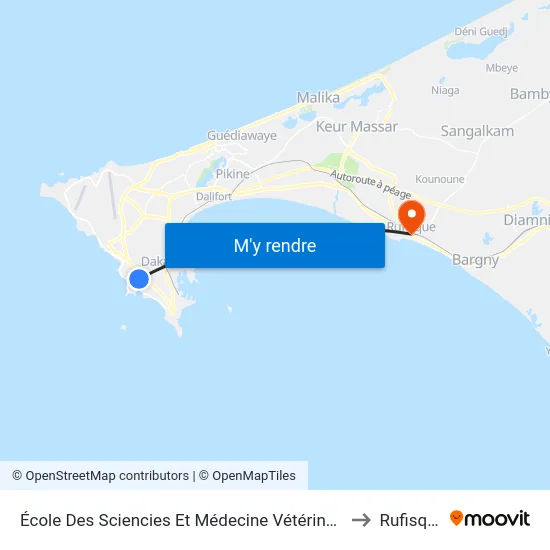 École Des Sciencies Et Médecine Vétérinaires to Rufisque map