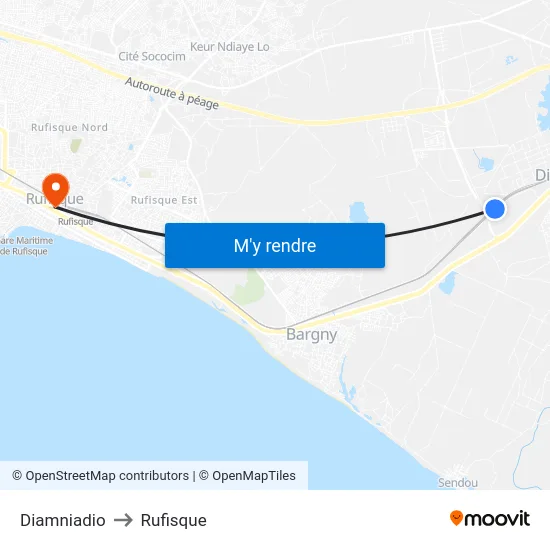 Diamniadio to Rufisque map
