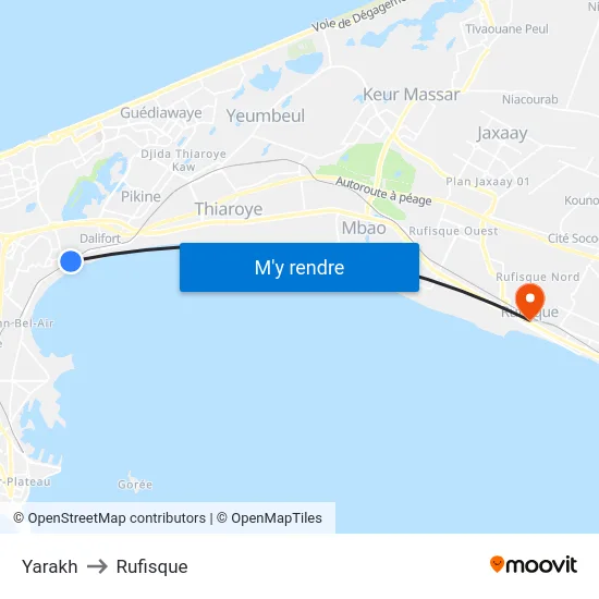 Yarakh to Rufisque map