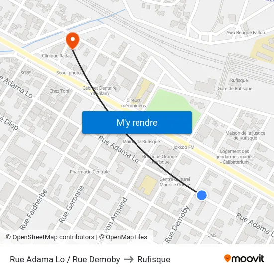 Rue Adama Lo / Rue Demoby to Rufisque map