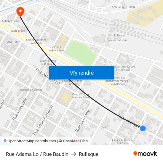Rue Adama Lo / Rue Baudin to Rufisque map