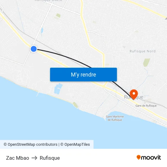 Zac Mbao to Rufisque map