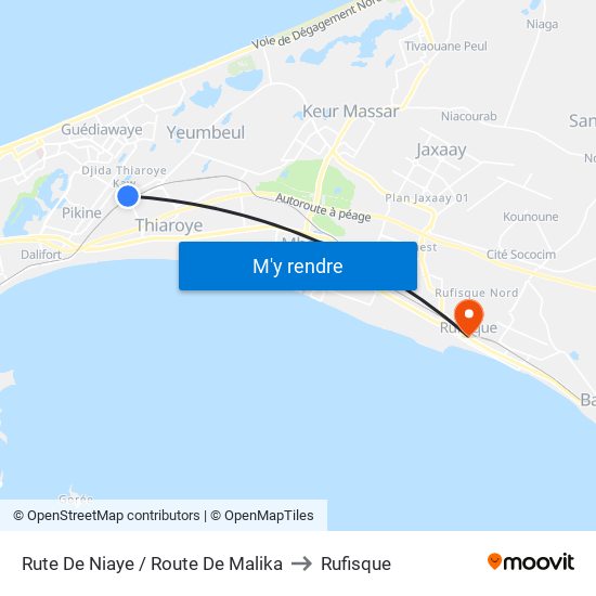 Rute De Niaye / Route De Malika to Rufisque map