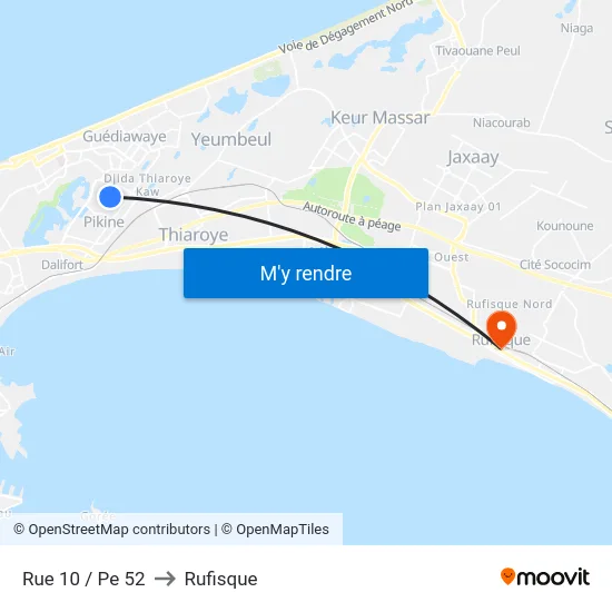 Rue 10 / Pe 52 to Rufisque map