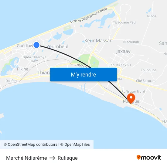 Marché Ndiaréme to Rufisque map