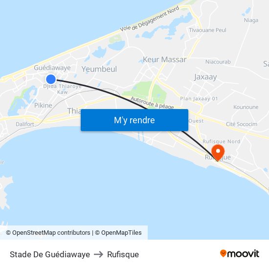 Stade De Guédiawaye to Rufisque map