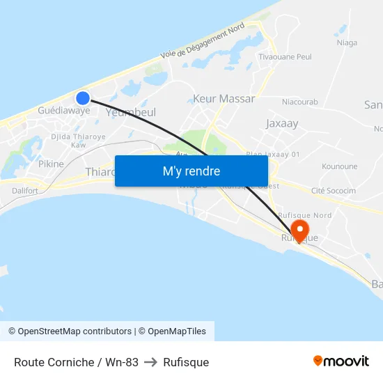 Route Corniche / Wn-83 to Rufisque map
