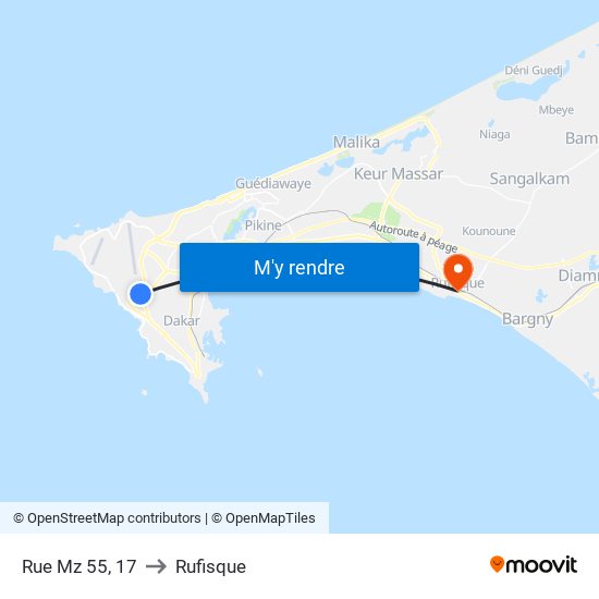 Rue Mz 55, 17 to Rufisque map