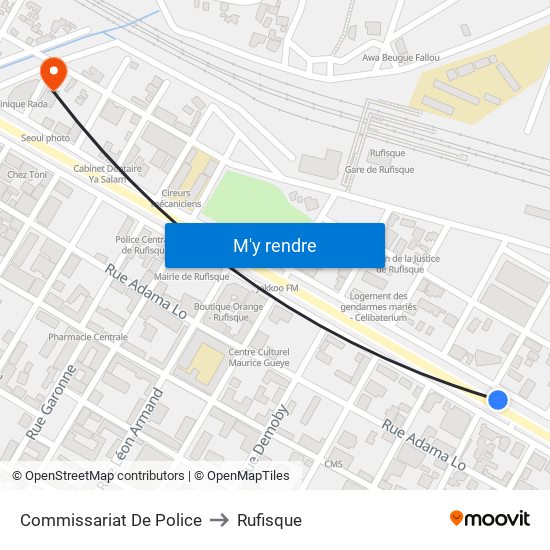 Commissariat De Police to Rufisque map