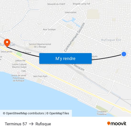 Terminus 57 to Rufisque map