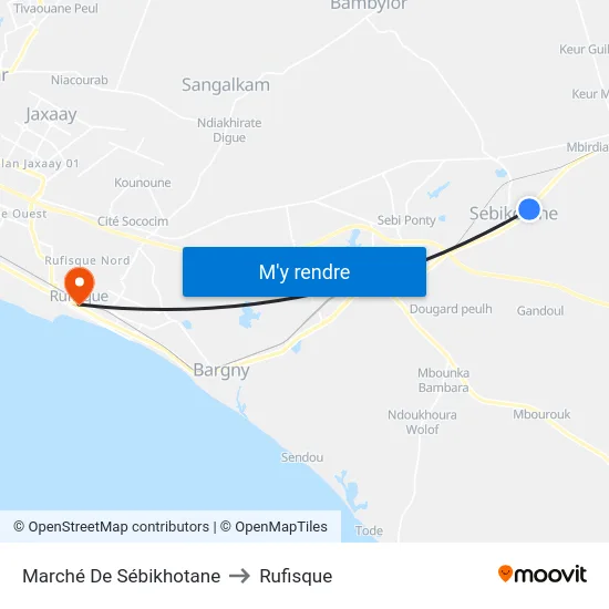 Marché De Sébikhotane to Rufisque map