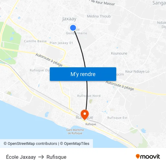 École Jaxaay to Rufisque map