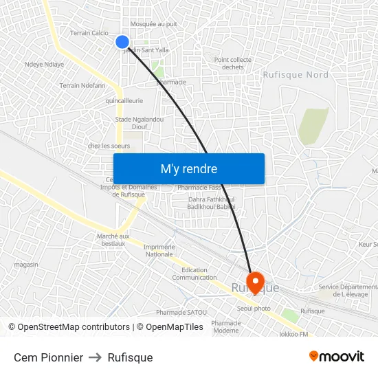 Cem Pionnier to Rufisque map