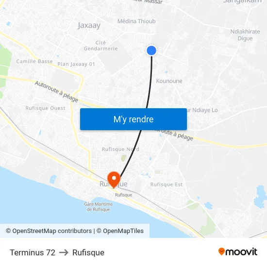 Terminus 72 to Rufisque map