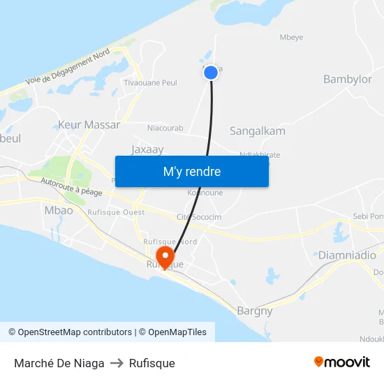 Marché De Niaga to Rufisque map