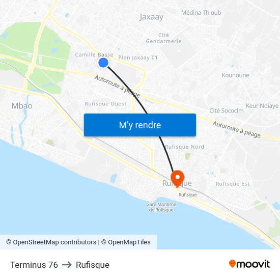 Terminus 76 to Rufisque map
