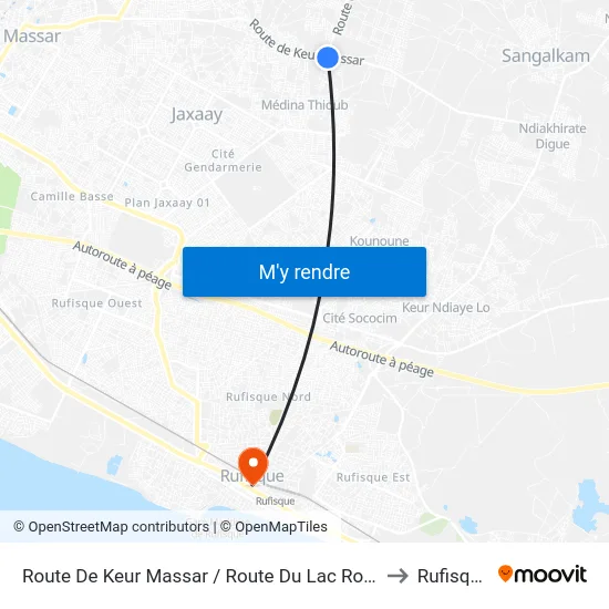 Route De Keur Massar / Route Du Lac Rose to Rufisque map