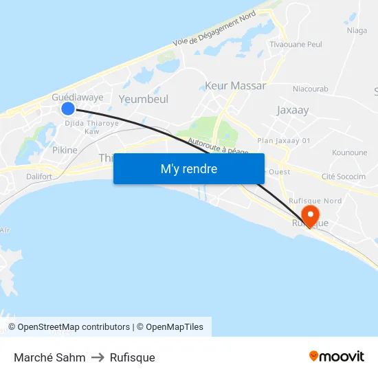Marché Sahm to Rufisque map