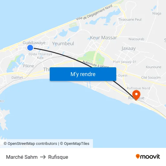 Marché Sahm to Rufisque map