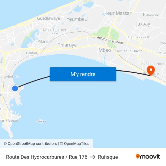 Route Des Hydrocarbures / Rue 176 to Rufisque map