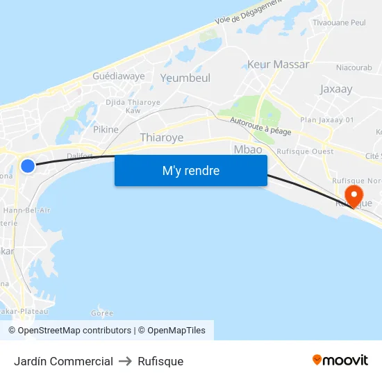 Jardín Commercial to Rufisque map