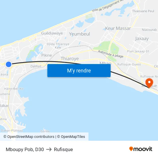 Mboupy Pob, D30 to Rufisque map