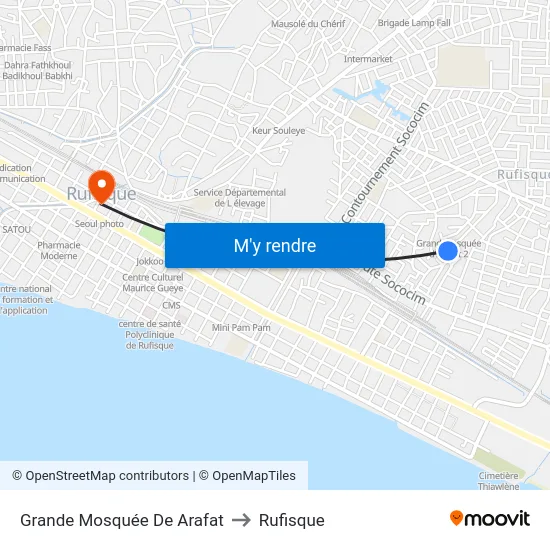 Grande Mosquée De Arafat to Rufisque map
