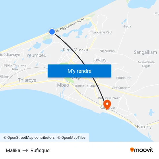 Malika to Rufisque map