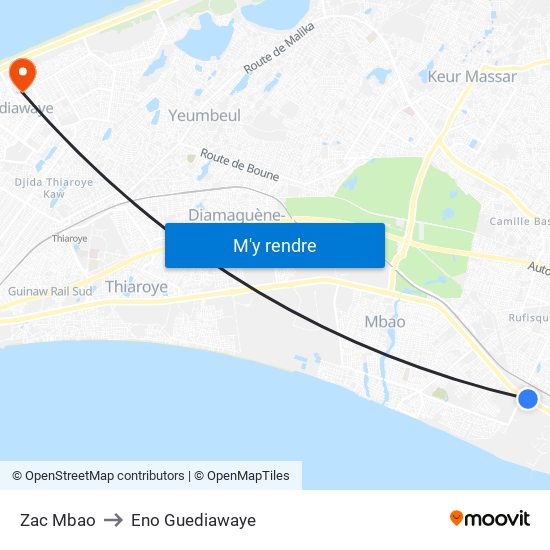 Zac Mbao to Eno Guediawaye map