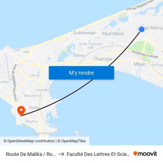 Route De Malika / Route De Mtoa to Faculté Des Lettres Et Sciences Humaines map