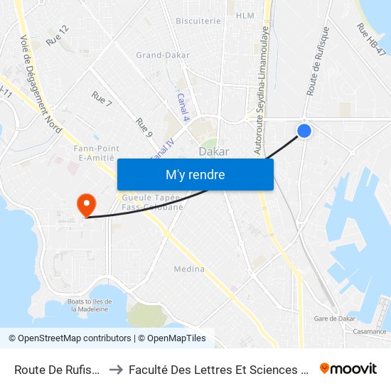 Route De Rufisque, 8 to Faculté Des Lettres Et Sciences Humaines map