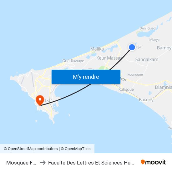 Mosquée Faye to Faculté Des Lettres Et Sciences Humaines map