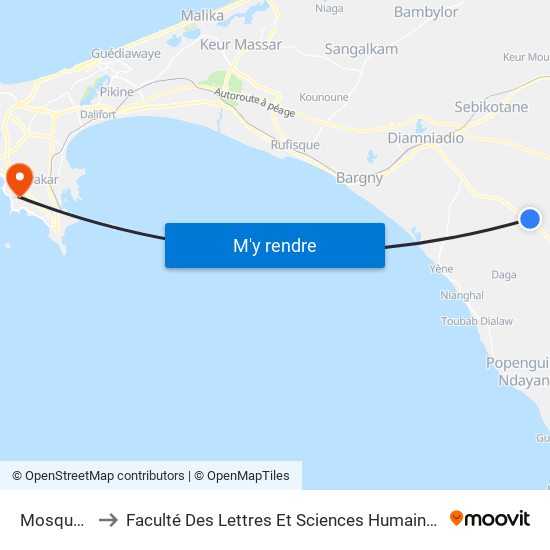 Mosquée to Faculté Des Lettres Et Sciences Humaines map