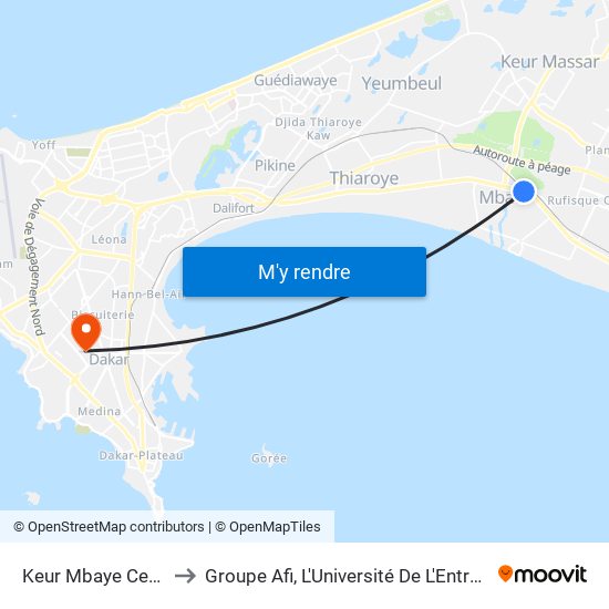 Keur Mbaye Centre to Groupe Afi, L'Université De L'Entreprise map