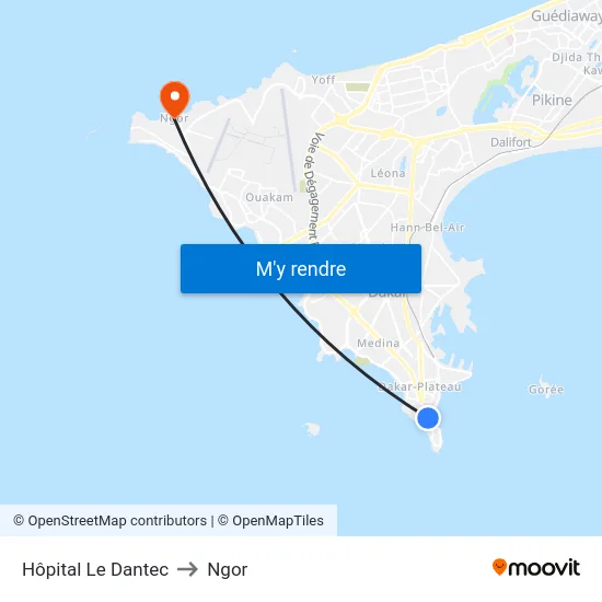Hôpital Le Dantec to Ngor map