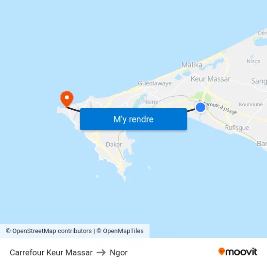 Carrefour Keur Massar to Ngor map