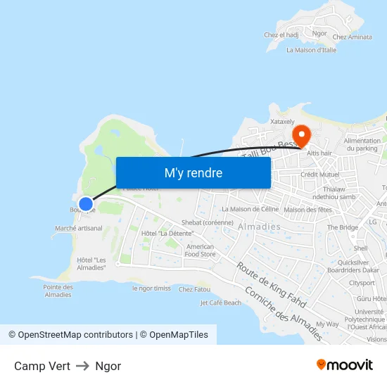Camp Vert to Ngor map
